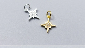 Détails macro des pendentifs étoile S925 en or et argent avec zircons pour bijoux DIY