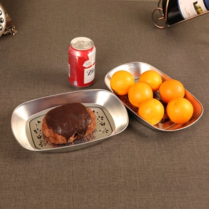 European vintage boat-shaped silver tin tray with embossed relief and brushed finish