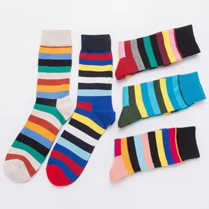 Colorful striped crew socks set with five vibrant color-block patterns for casual wear