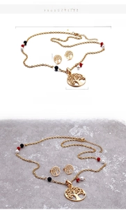 Detailed 18K gold-plated tree of life jewelry set with colorful beads and earrings