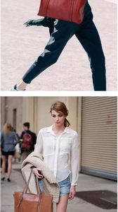 Style de rue de cabas pour femmes en cuir ciré à l'huile rouge et marron chic