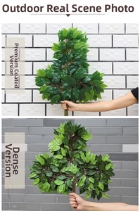 Comparison showing high-grade coated and extra dense artificial green banyan leaves