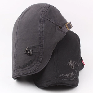 Classic cotton flat cap for men with adjustable side buckle and embroidered detail