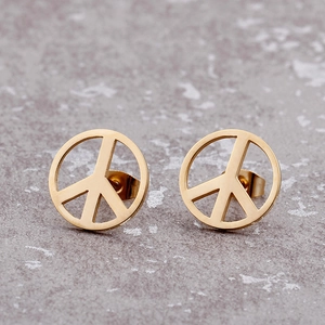 Golden titanium steel jewelry set with classic round peace symbol stud earrings