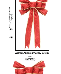 Red Christmas bow decoration with gold edges and glitter finish, 55cm height detail