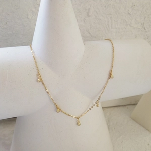 Minimalist 925 sterling silver golden thin chain necklace with five round bead pendants