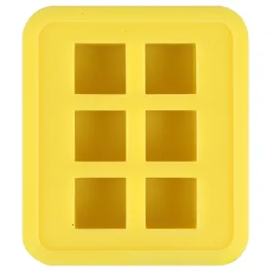 Detail of 6-cavity square silicone mold for ice cubes and baby food in bright yellow