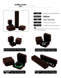 Detailed view of brown velvet jewelry boxes in various sizes for rings and necklaces