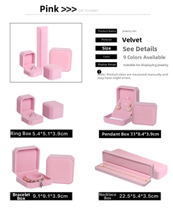 Pink velvet jewelry gift boxes set for rings bracelets and necklaces close-up views