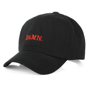 Classic black baseball cap with red 'DAMN.' embroidery on the front for men and women