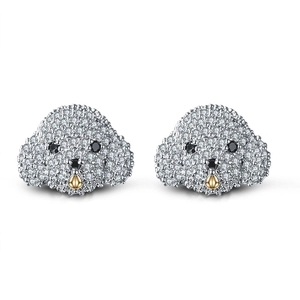 Cute Dog Animal Stud Earrings AAA Zircon Copper Micro Pave Jewelry With 925 Sterling Silver Earring Post For Women