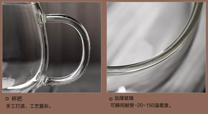 Detail of handmade heat-resistant glass cup handle and thickened wall construction