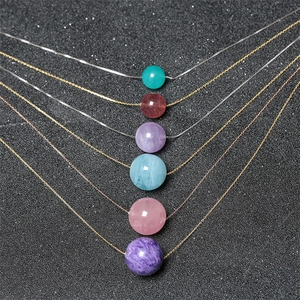 Stainless steel necklace set with 8mm colorful natural crystal stone bead pendants