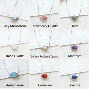 Natural Stone Crystal Round Bead Pendant Necklace Titanium Steel Box Chain Clavicle Elegant Jewelry For Women