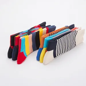Colorful striped and polka dot patterned crew socks made of soft knitted cotton blend