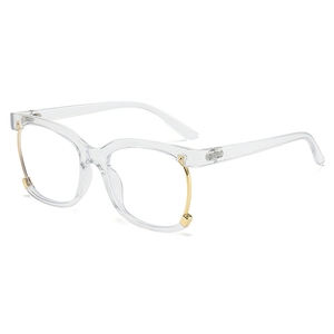 Fashionable oversized transparent glasses frame with gold metal decorative accents