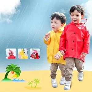 Cartoon dinosaur kids raincoat with waterproof hood and transparent rain shield for toddlers