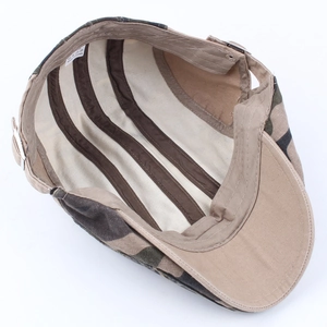 Adjustable camouflage flat cap for men with inner lining and cotton sweatband detail