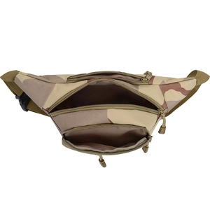 Sacoche tactique camouflage désert avec plusieurs compartiments zippés pour l'extérieur