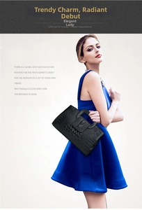 Black crocodile embossed handbag featuring a textured crocodile head relief design
