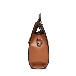 Brown crocodile embossed faux leather shoulder bag with sleek side view and metal D-ring
