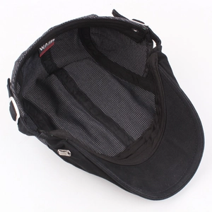 Vintage cotton newsboy hat with breathable mesh lining and force metal plaque detail