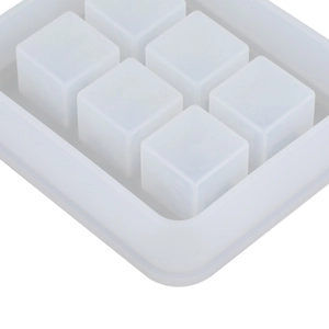Detail of 6-cavity square silicone ice cube mold for large cubes and baby food storage