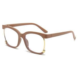 Stylish semi-rimless anti-blue light glasses with brown upper frame and gold metal accents