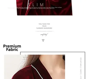 Close-up of wine red velvet bathrobe featuring breathable fabric and white contrast piping