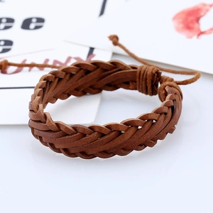 Vintage brown multi-layer braided leather bracelet with adjustable drawstring for men
