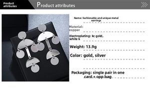 Detailed view of silver geometric metal earrings with 13.9g weight and polished finish