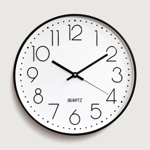 Modern 12-inch silent wall clock with black frame and clear 3D Arabic numeral display