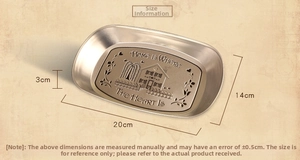 Detail of vintage metal snack tray with heart home engraving and 20x14x3cm dimensions