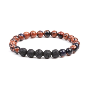 Natural Lava Rock Stone Beaded Bracelet With Goldstone Hematite Elastic Healing Chakra Yoga Punk Jewelry For Men Women