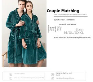 Detail of golden velvet bathrobe showing Spruce Green fabric texture and white piping
