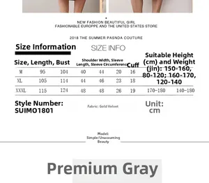 Detailed size chart for velvet bathrobes showing measurements for M, XL, and XXXL sizes