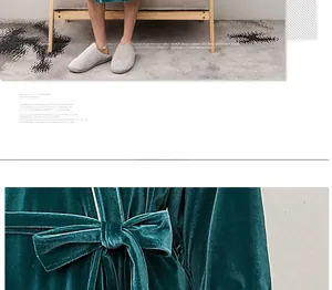Detail of dark green velvet robe with waist tie and plush slippers in a luxury setting