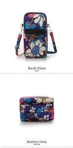 Detailed back and bottom views of floral running armband with adjustable strap