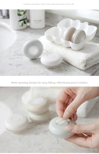 Detail of travel lotion bottle with wide opening for easy filling and refillable case