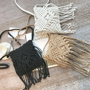 Sac Bandoulière Macramé Bohème Tissé Main Corde Coton Franges Glands Été Plage Vacances Femmes Petit Sac Carré