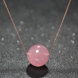 8mm rose quartz crystal bead pendant on a rose gold stainless steel chain necklace