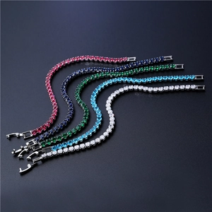 Classic tennis bracelets with multi-color cubic zirconia stones in silver metal settings