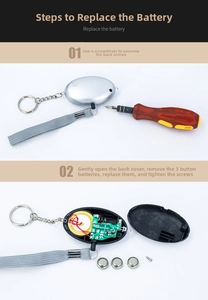 Detailed internal view showing LR44 batteries and circuits of personal alarm device