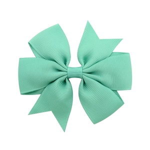 Mint green grosgrain ribbon fishtail bow hair clip with textured multi-layer fabric design