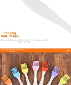 Silicone basting brush set in vibrant colors with ergonomic clear plastic hanging handles
