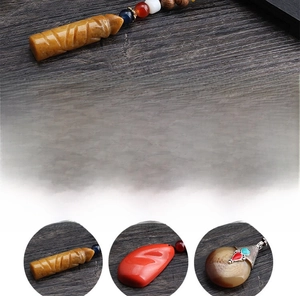 Ethnic wood bead necklace detail showing 80cm length and bodhi pendant material