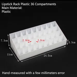 Detail view of 36-slot tiered acrylic lipstick organizer with 24.5cm length dimensions