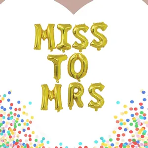 Golden 16-inch MISS TO MRS foil letter balloons set for bridal shower party decor