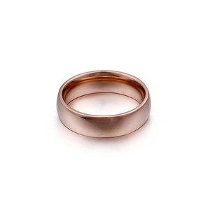 Polished rose gold titanium steel minimalist ring shown from a 45-degree top view
