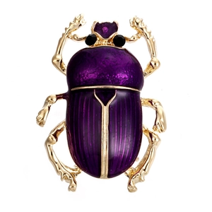 Broche scarabée vintage violette avec placage doré et strass étincelants de luxe